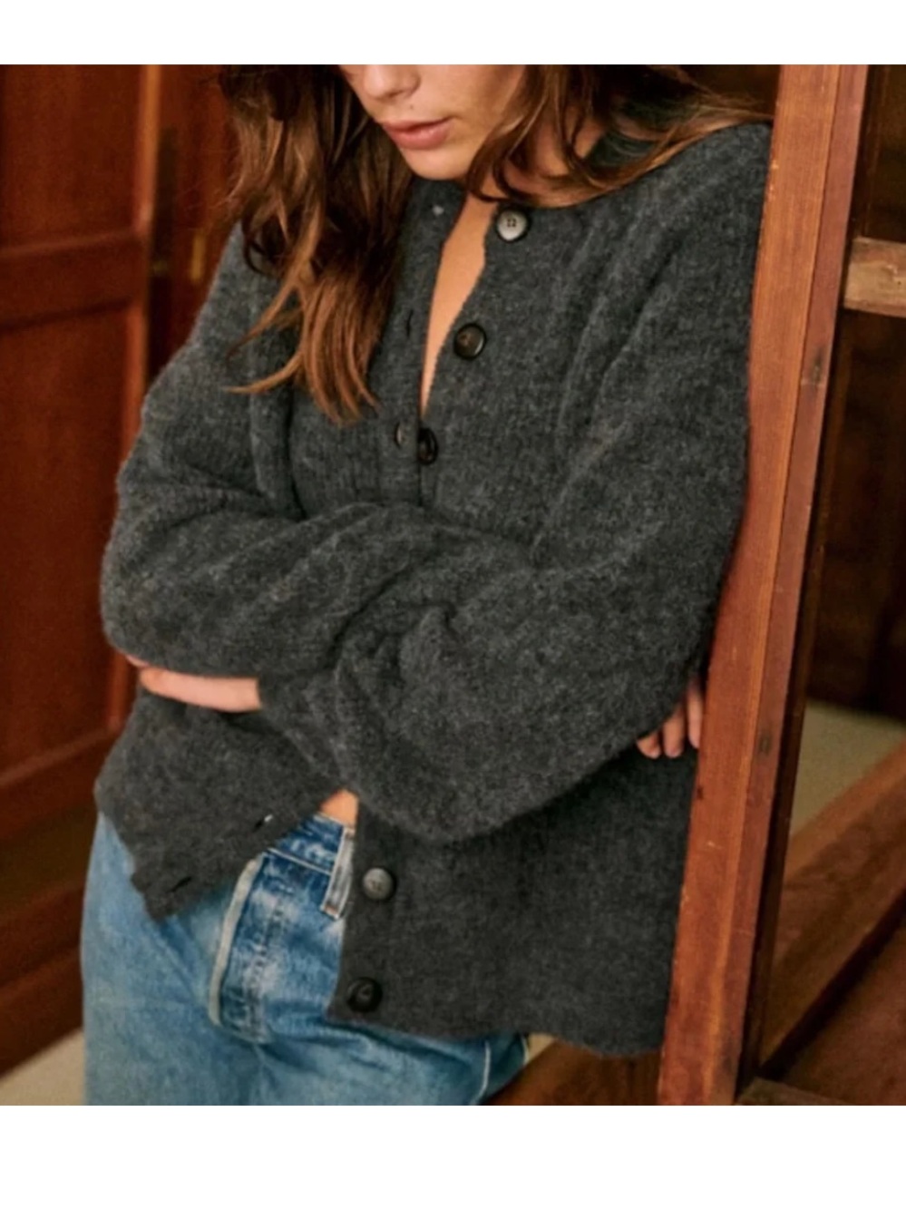 Sezane Othello Cardigan in Charcoal Grey - Picture 8 of 9